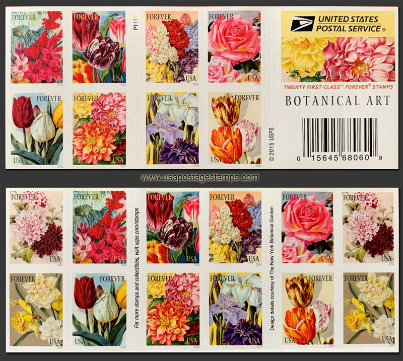 US 2016 Botanical Art ; Booklet 49c.x20 Scott. 5051c