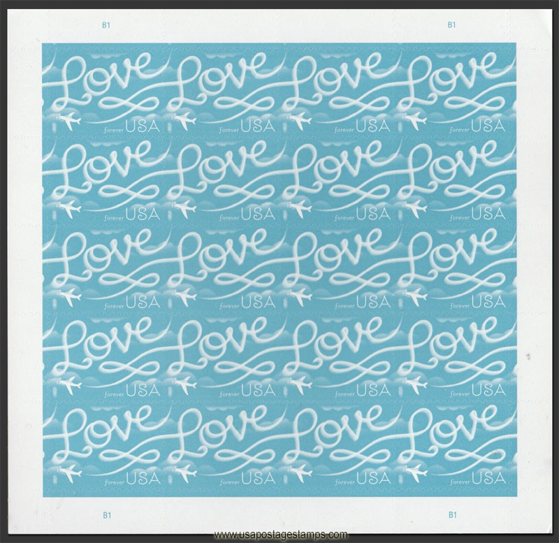US 2017 Love Skywriting ; Full Sheet 49c.x20 Scott. 5155MS