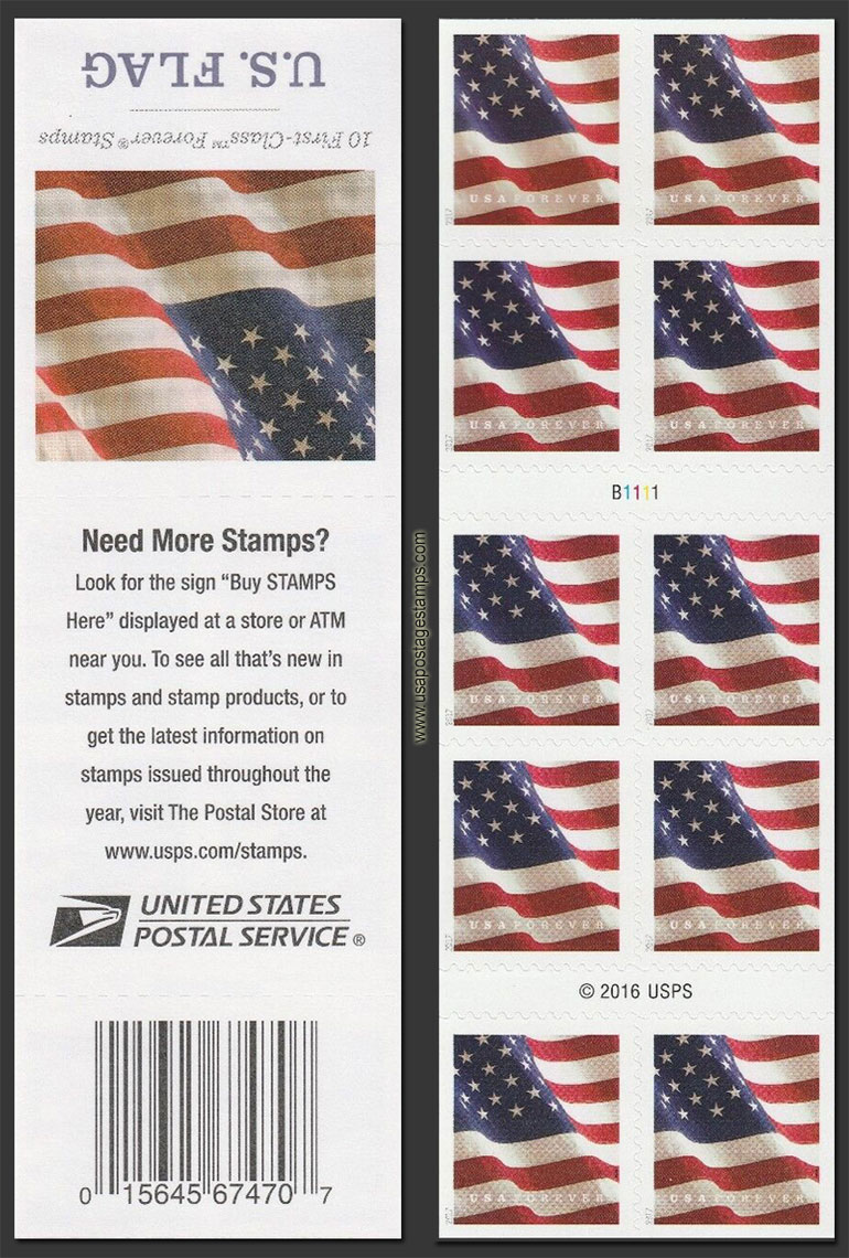US 2017 US Flag from BCA 'Booklet of 10' 49c.x10 Scott. 5160a