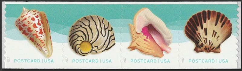 US 2017 Seashells ; Coil Se-tenant 34c.x4 Scott. 5170a