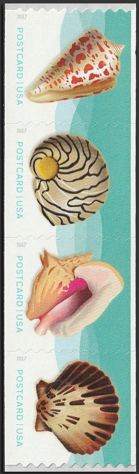 US 2017 Seashells ; Coil Se-tenant 34c.x4 Scott. 5170a
