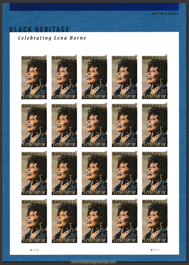 US 2018 Lena Horne ; Full Sheet 50c.x20 Scott. 5259MS