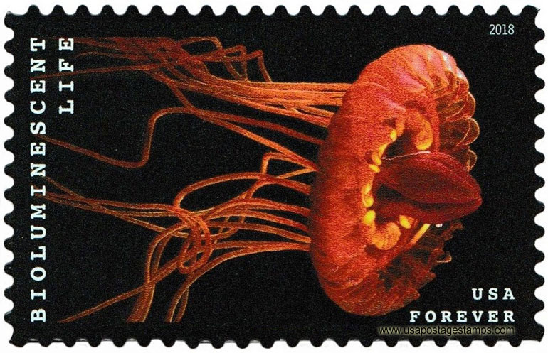 US 2018 Crown Jellyfish : Bioluminescent Life 50c. Scott. 5271