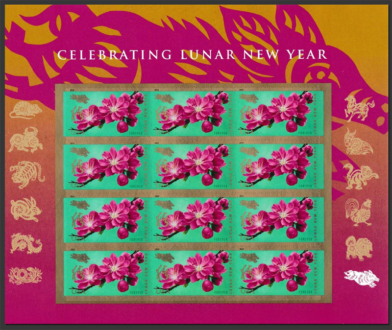 US 2019 Year of The Boar ; Full Sheet 50c.x20 Scott. 5340MS