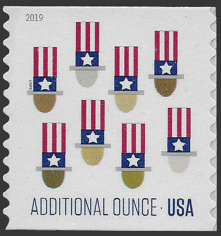 US 2019 Uncle Sam's Hats ; Coil 15c. Scott. 5341