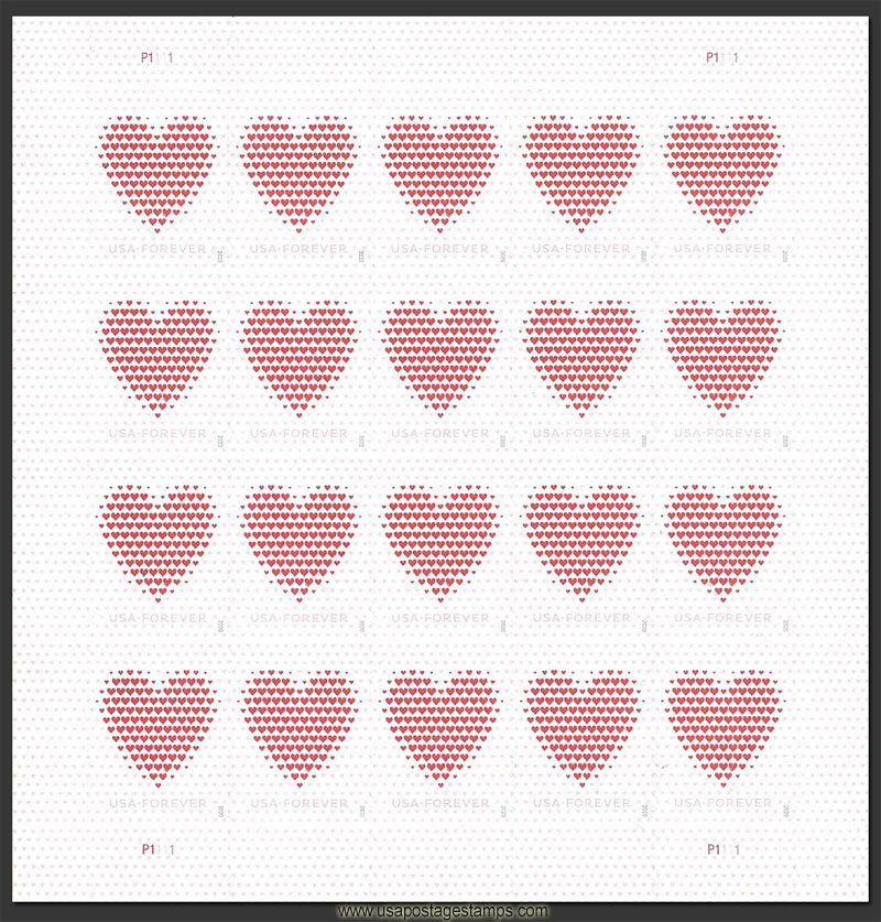 US 2020 Love : Made Of Hearts ; Full Sheet 55c.x20 Scott. 5431MS