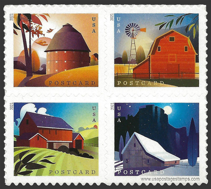 US 2021 Barns ; Se-tenant 36c.x4 Scott. 5549a
