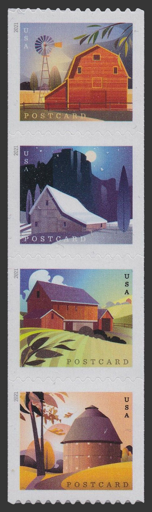 US 2021 Barns ; Se-tenant Coil 36c.x4 Scott. 5553a