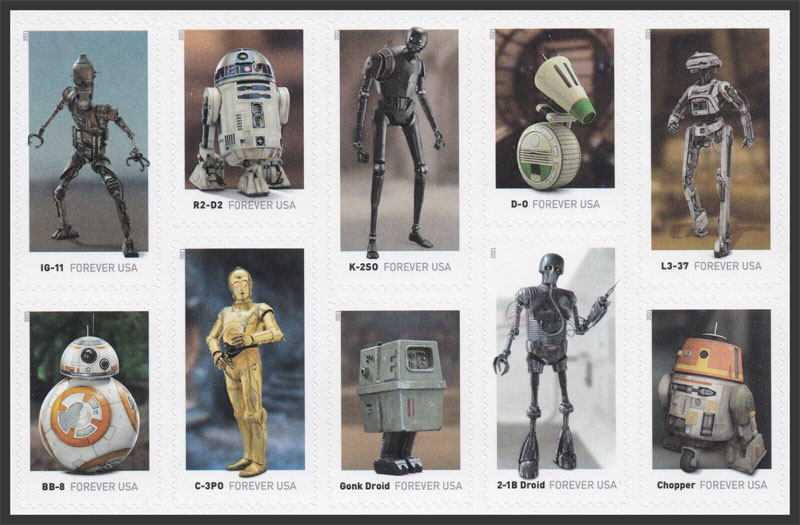 US 2021 Star Wars Droids ; Se-tenant 55c.x10 Scott. 5582b
