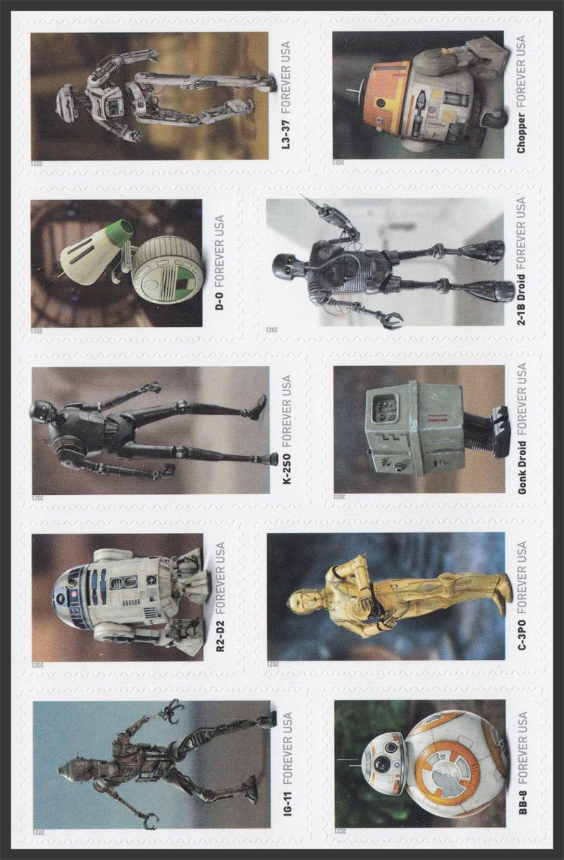US 2021 Star Wars Droids ; Se-tenant 55c.x10 Scott. 5582b