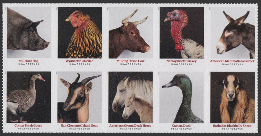 US 2021 Heritage Breeds ; Se-tenant 55c.x10 Scott. 5592a