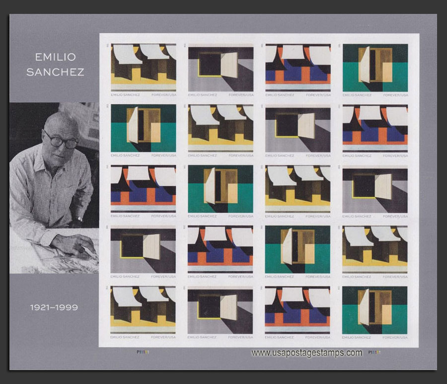 US 2021 Emilio Sanchez's Art ; Imperf. Full Sheet 55c.x20 Scott. 5594a-5597aMS
