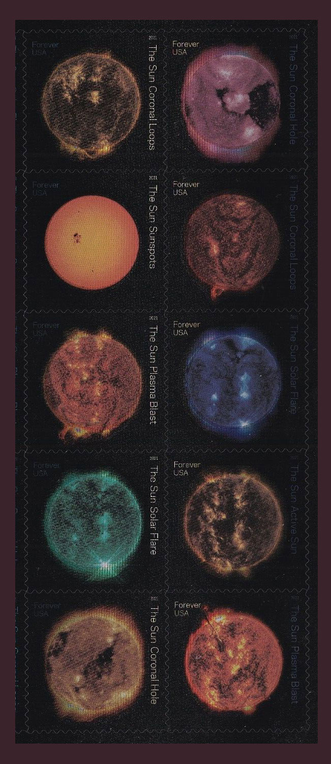 US 2021 Sun Science : Se-tenant 55c.x10 Scott. 5607b