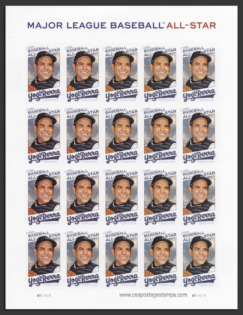 US 2021 Yogi Berra ; Imperf. Full Sheet 55c.x20 Scott. 5608aMS