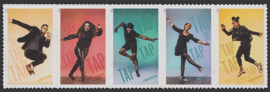 US 2021 Tap Dancing ; Se-tenant 55c.x5 Scott. 5613b