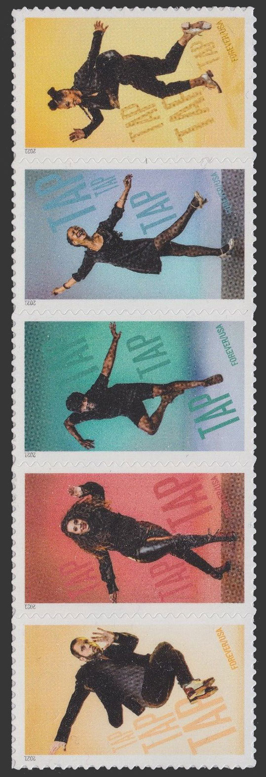 US 2021 Tap Dancing ; Se-tenant 55c.x5 Scott. 5613b