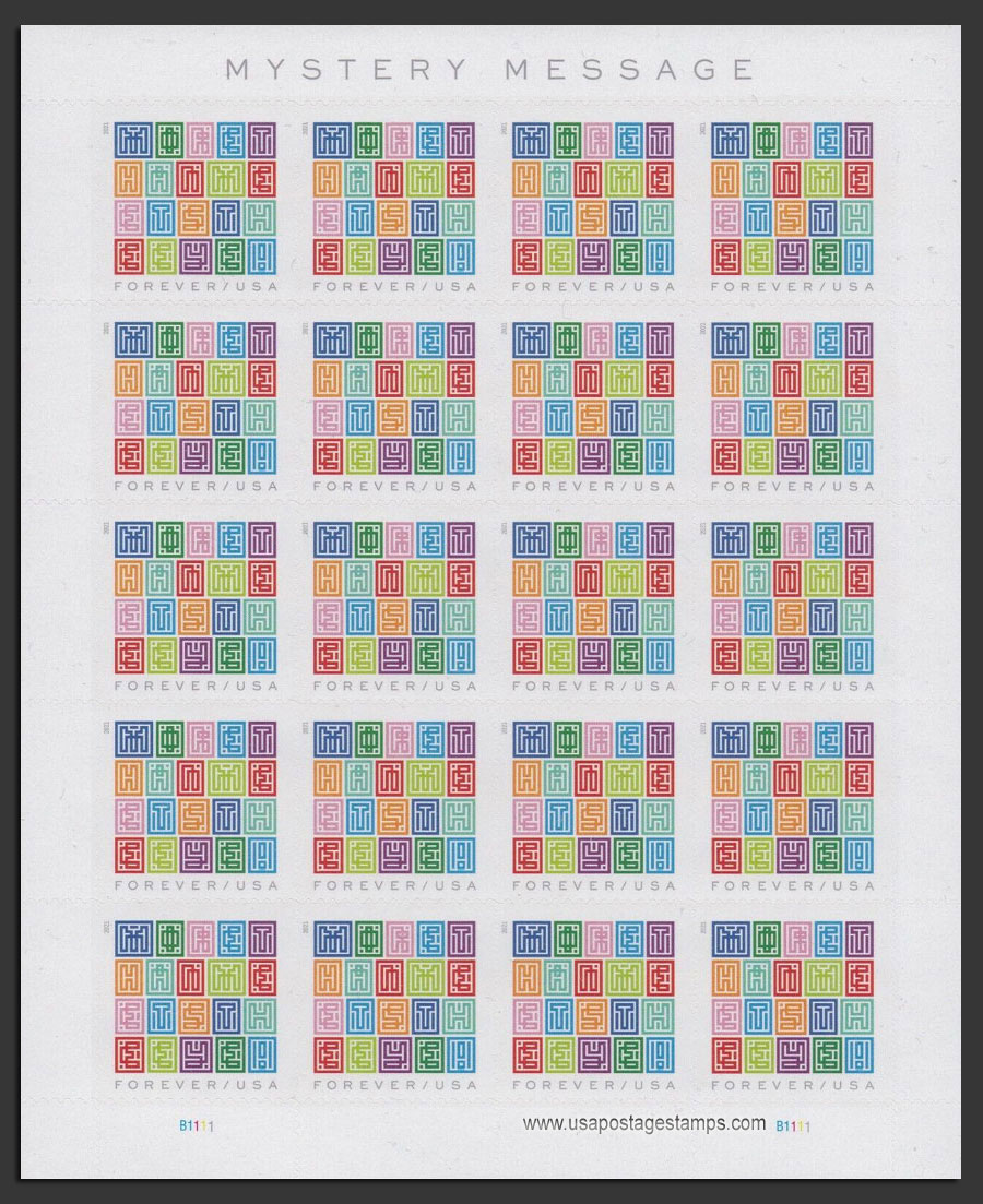 US 2021 Mystery Message ; Full Sheet 55c.x20 Scott. 5614MS