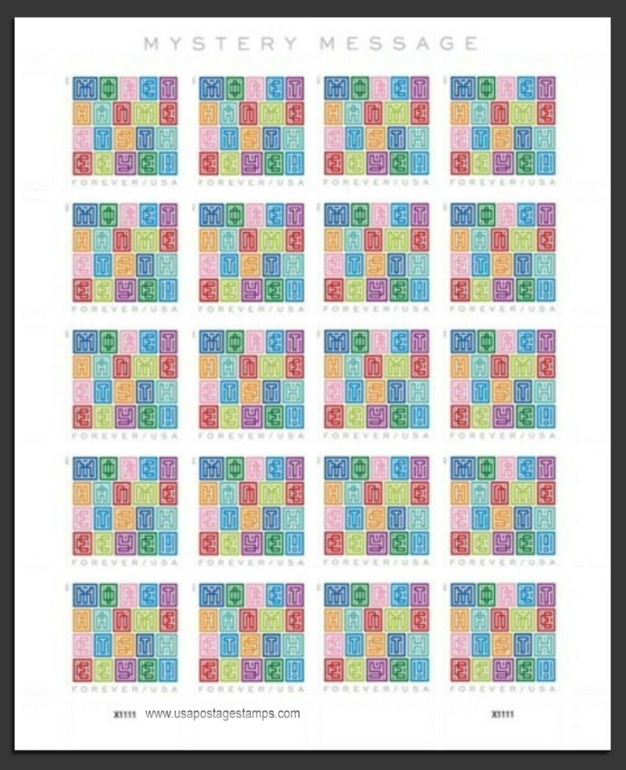 US 2021 Mystery Message ; Imperf. Full Sheet 55c.x20 Scott. 5614aMS