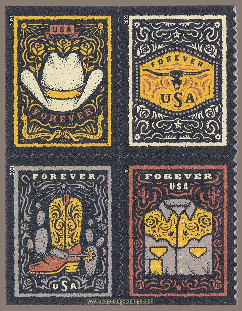 US 2021 Western Wear ; Se-tenant 55c.x4 Scott. 5618a