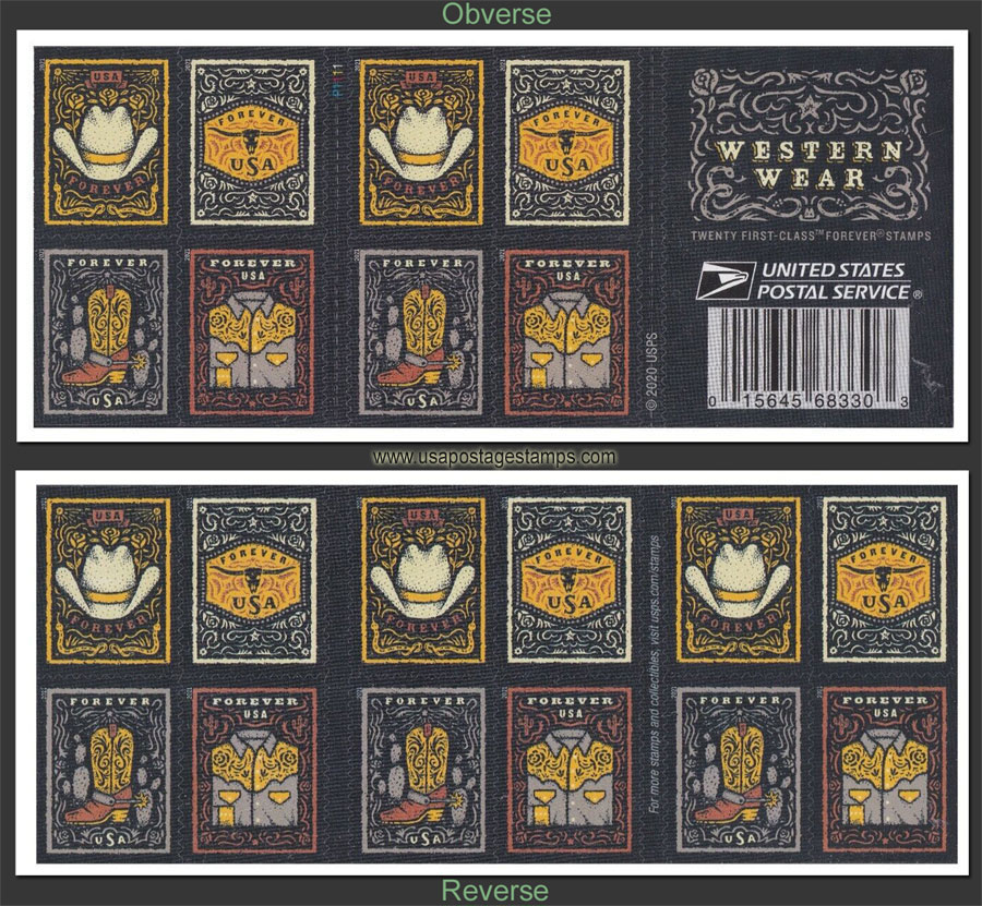 US 2021 Western Wear ; Booklet 55c.x20 Scott. 5618b