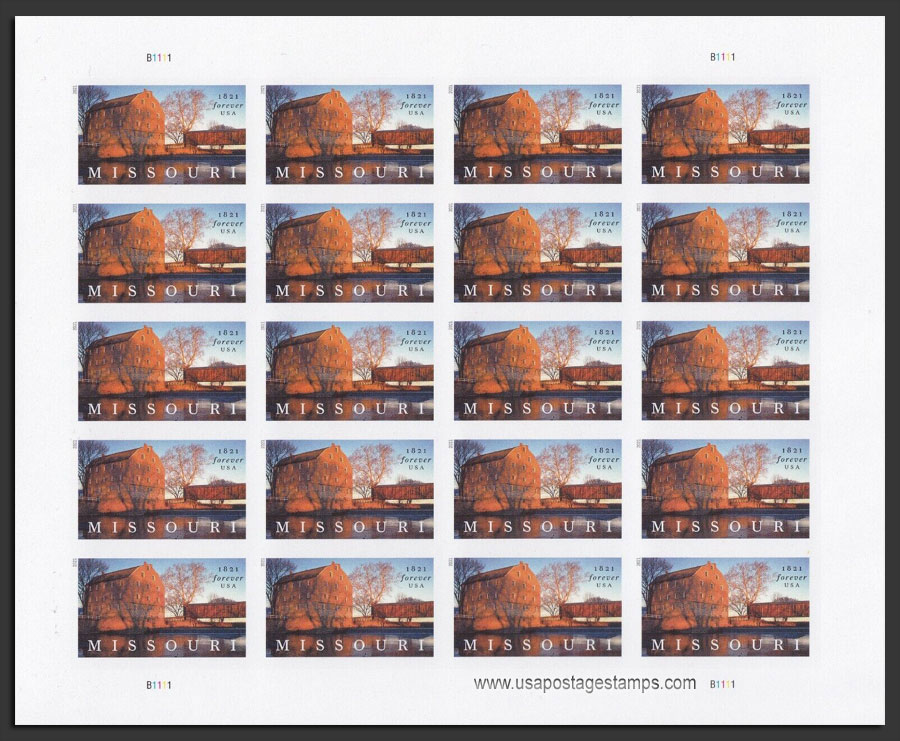 US 2021 Missouri Statehood ; Imperf. Full Sheet 55c.x20 Scott. 5626aMS