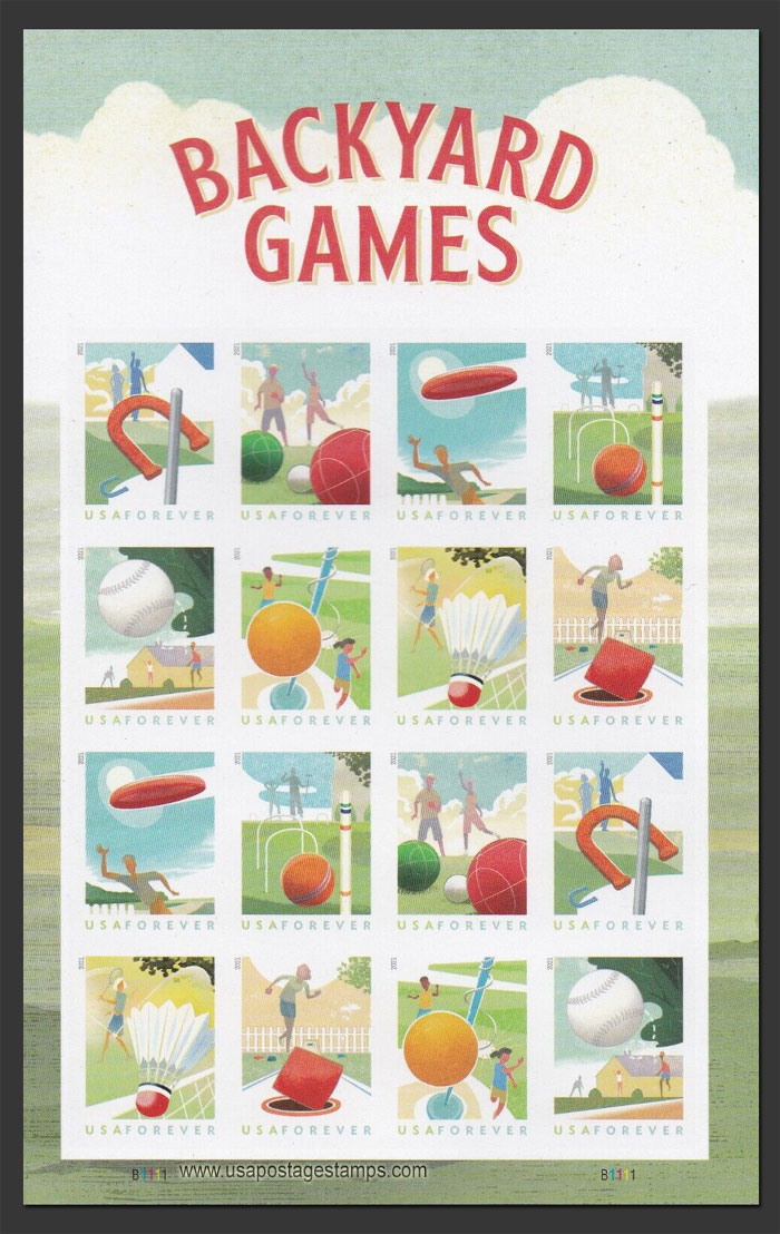 US 2021 Backyard Games ; Imperf. Mini Sheet 55c.x16 Scott. 5627a-5634aMS