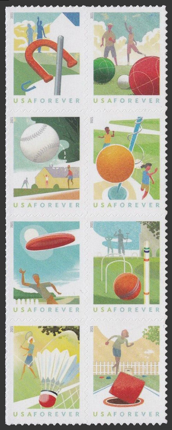 US 2021 Backyard Games ; Se-tenant 55c.x8 Scott. 5634b