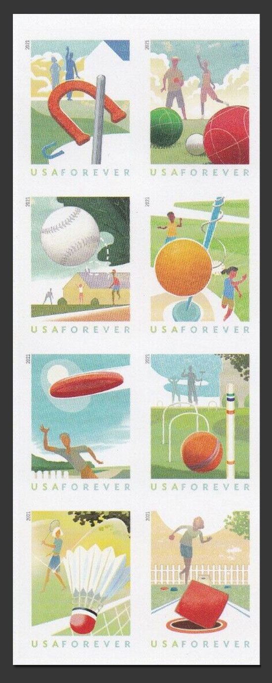 US 2021 Backyard Games ; Imperf. Se-tenant 55c.x8 Scott. 5634c