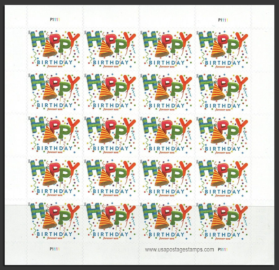 US 2021 Happy Birthday ; Full Sheet 58c.x20 Scott. 5635MS