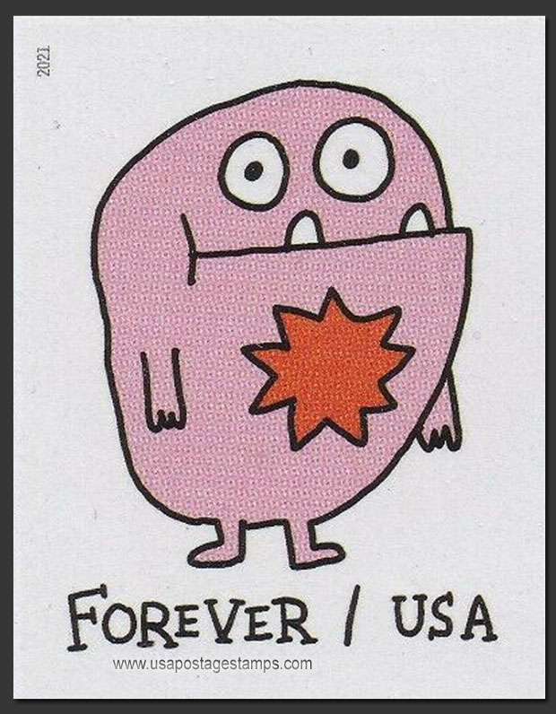 US 2021 Pink Message Monster ; Imperf. 58c. Scott. 5636a