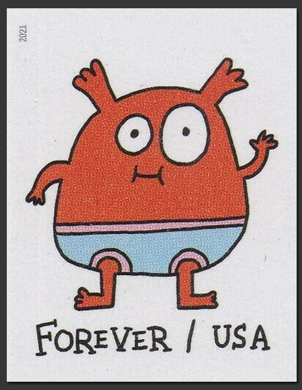 US 2021 Orange Message Monster ; Imperf. 58c. Scott. 5639a