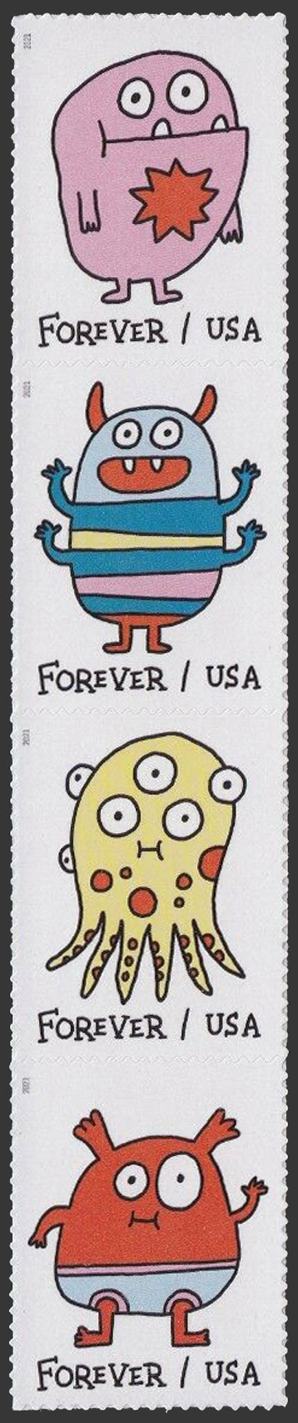 US 2021 Message Monsters ; Se-tenant 58c.x4 Scott. 5639b