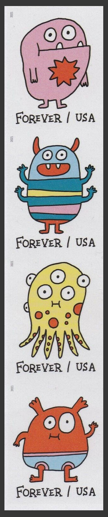 US 2021 Message Monsters ; Imperf. Se-tenant 58c.x4 Scott. 5639c