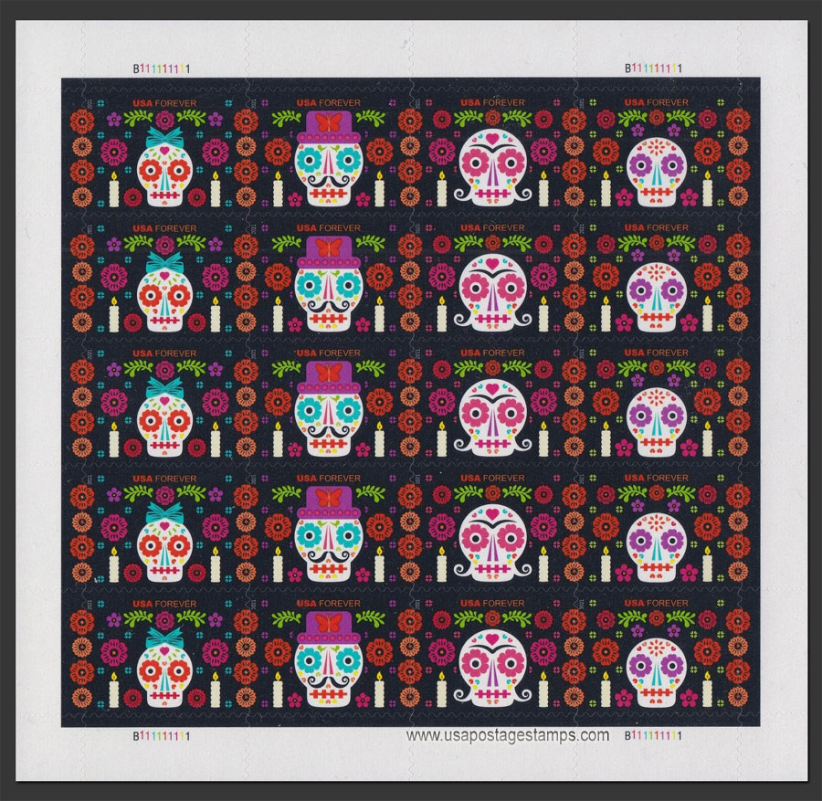 US 2021 Day of the Dead Festival ; Full Sheet 58c.x20 Scott. 5640-5643MS