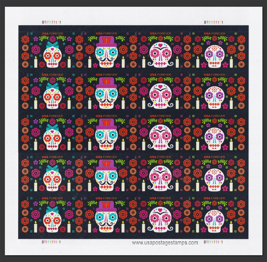 US 2021 Day of the Dead Festival ; Imperf. Full Sheet 58c.x20 Scott. 5640a-5643aMS
