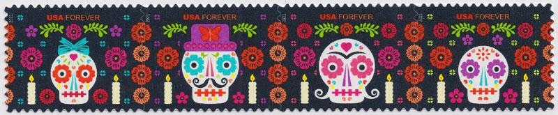 US 2021 Day of the Dead Festival ; Se-tenant 58c.x4 Scott. 5643b