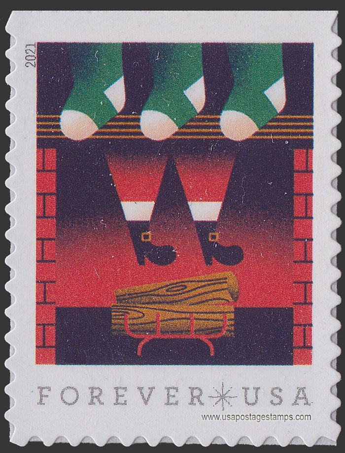 US 2021 Santa Claus in Fireplace 58c. Scott. 5645