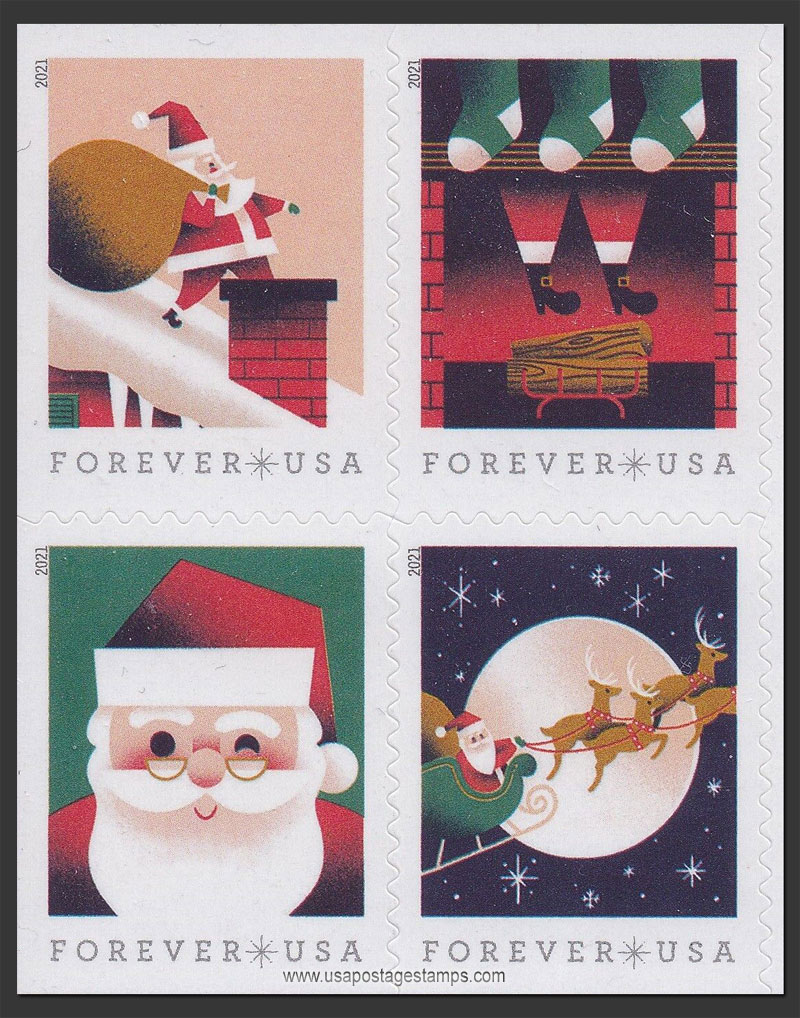 US 2021 A Visit From Saint Nick ; Se-tenant 58c.x4 Scott. 5647a
