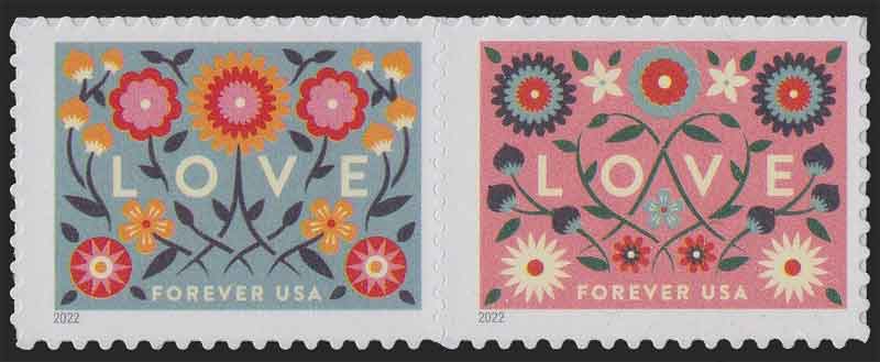 US 2022 Love ; Se-tenant 58c. (FOREVER �)x2 Scott. 5661a