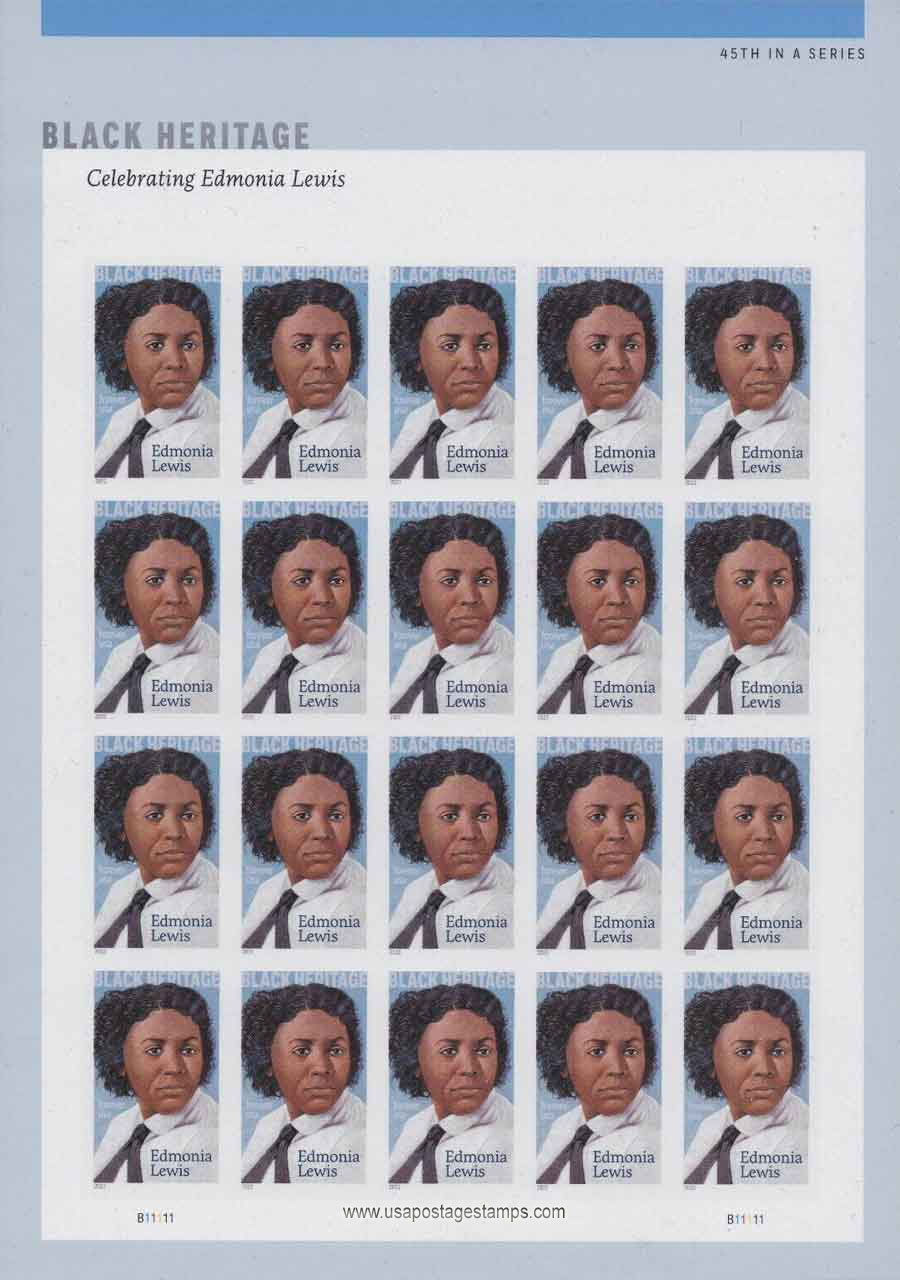 US 2022 Edmonia Lewis ; Black Heritage Full Sheet Imperf. 58c. (FOREVER �) x20 Scott. 5663aMS