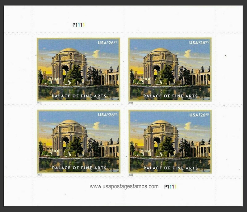 US 2022 Palace of Fine Arts, California ; Mini Sheet $26.95x4 Scott. 5667MS