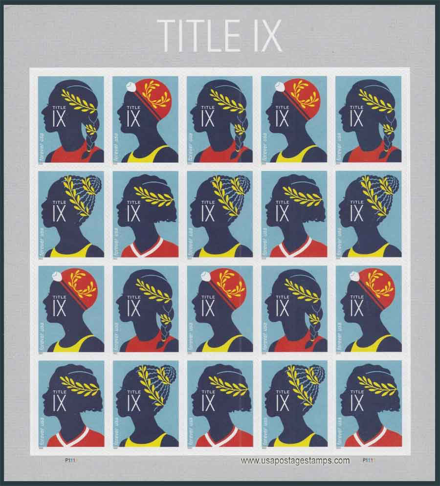 US 2022 50 Years of Title IX Female Access to Academic Sport ; Full Sheet 58c.x20 Scott. 5668-5671MS