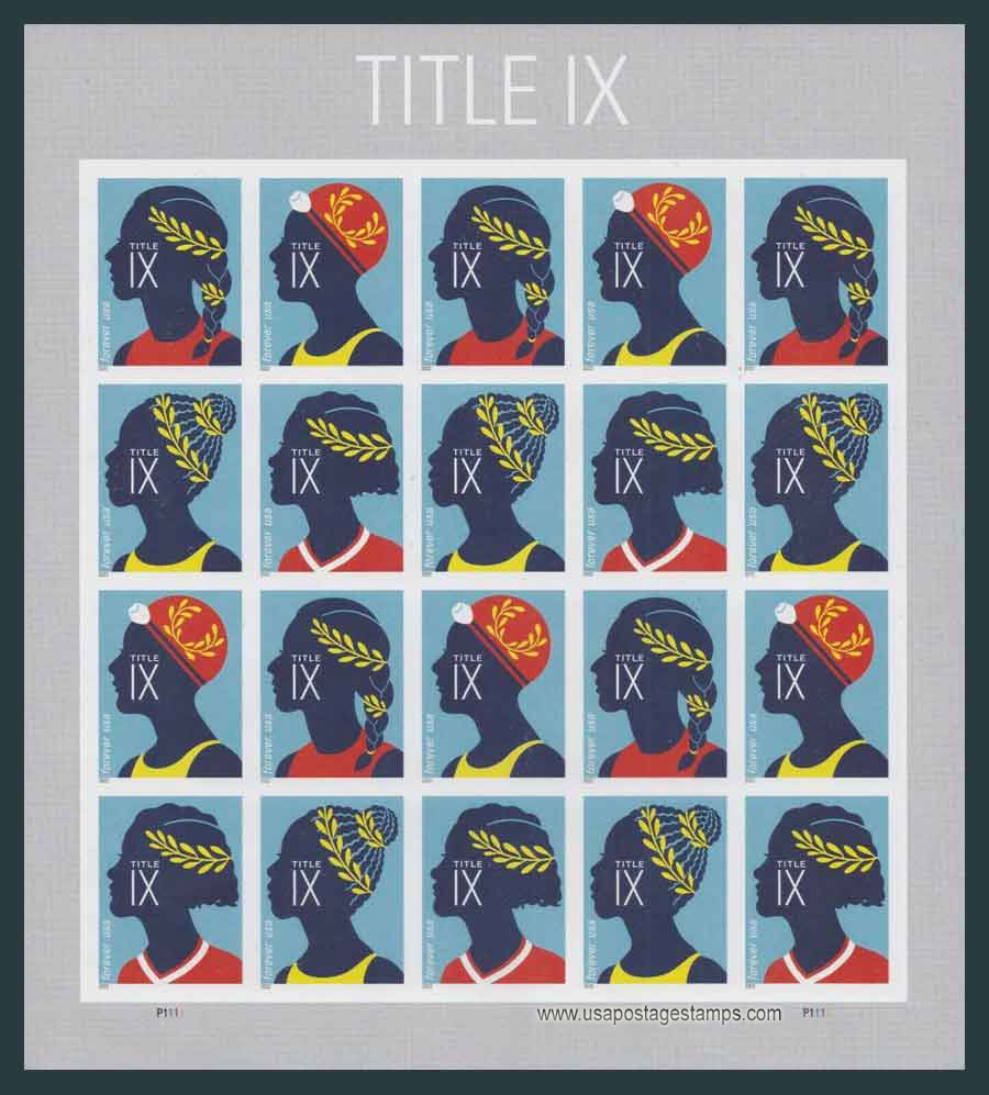 US 2022 50 Years of Title IX Female Access to Academic Sport ; Full Sheet Imperf. 58c.x20 Scott. 5668a-5671aMS