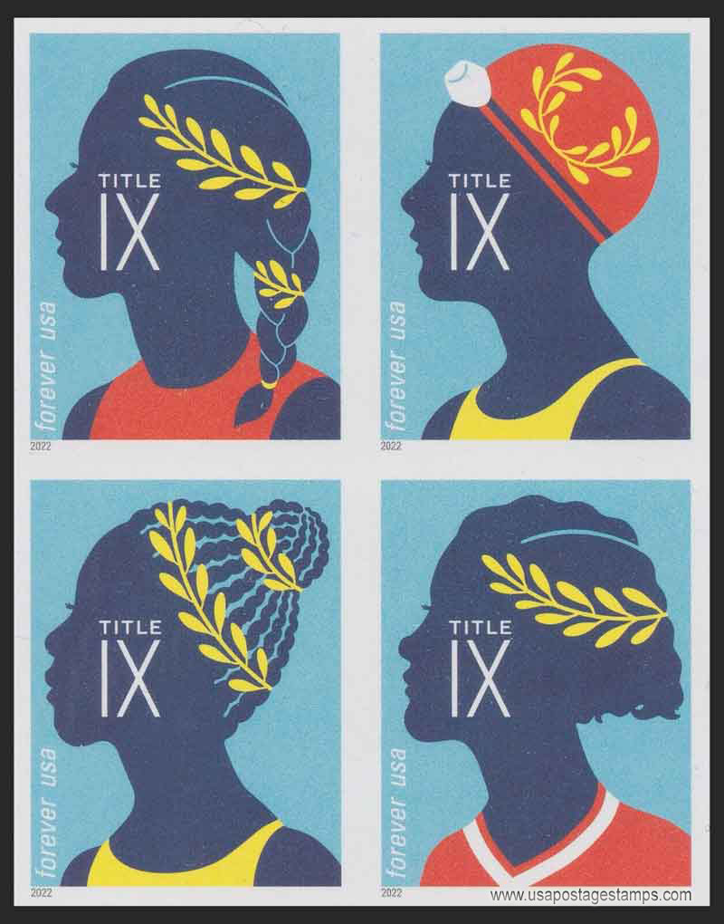 US 2022 50 Years of Title IX Female Access to Academic Sport ; Se-tenant Imperf. 58c.x4 Scott. 5671c