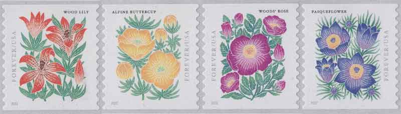 US 2022 Mountain Flora ; Se-tenant Coil 58c.x4 Scott. 5675a