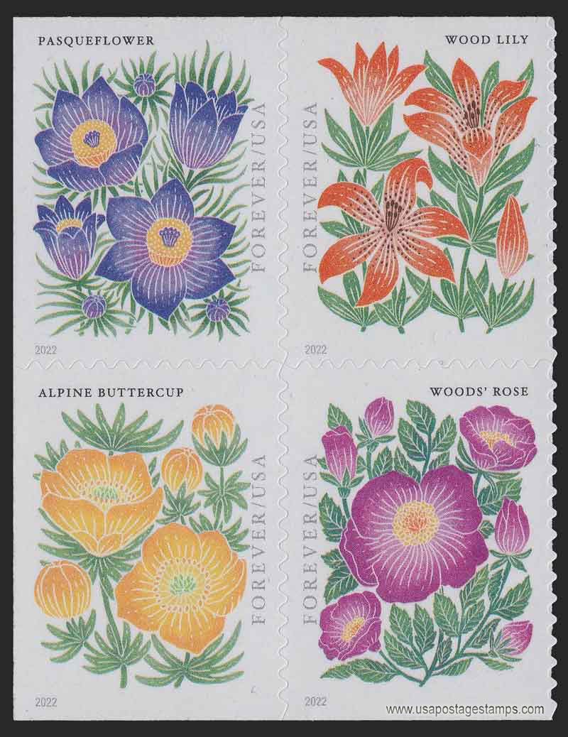 US 2022 Mountain Flora ; Se-tenant 58c.x4 Scott. 5679a