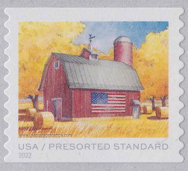 US 2022 Flag on Red Barn Near Well ; Coil 10c. Scott. 5684
