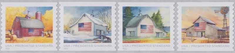 US 2022 Flags on Barns ; Se-tenant Coil 10c.x4 Scott. 5687a