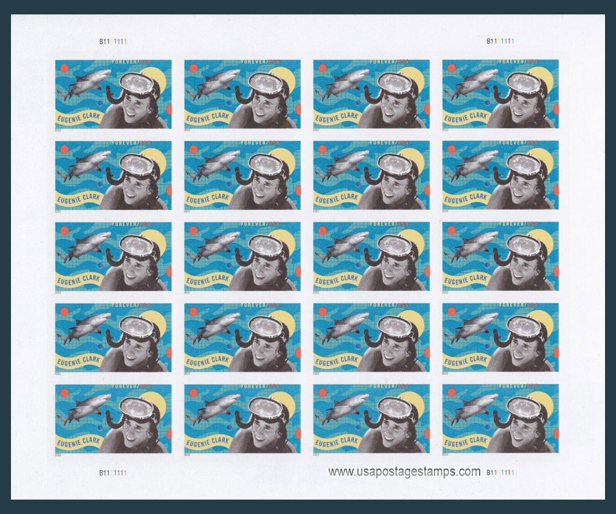 US 2022 Eugenie Clark ; Full Sheet Imperf. 58c.x20 Scott. 5693aMS