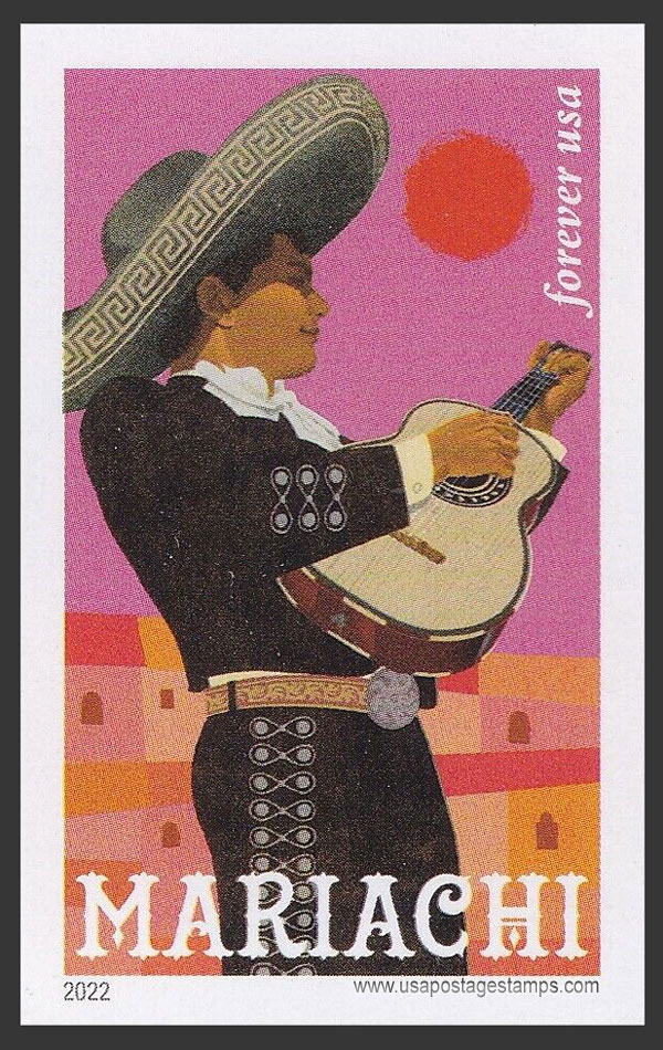 US 2022 Mariachi: Guitarist and Sun ; Imperf. 60c. Scott. 5704a